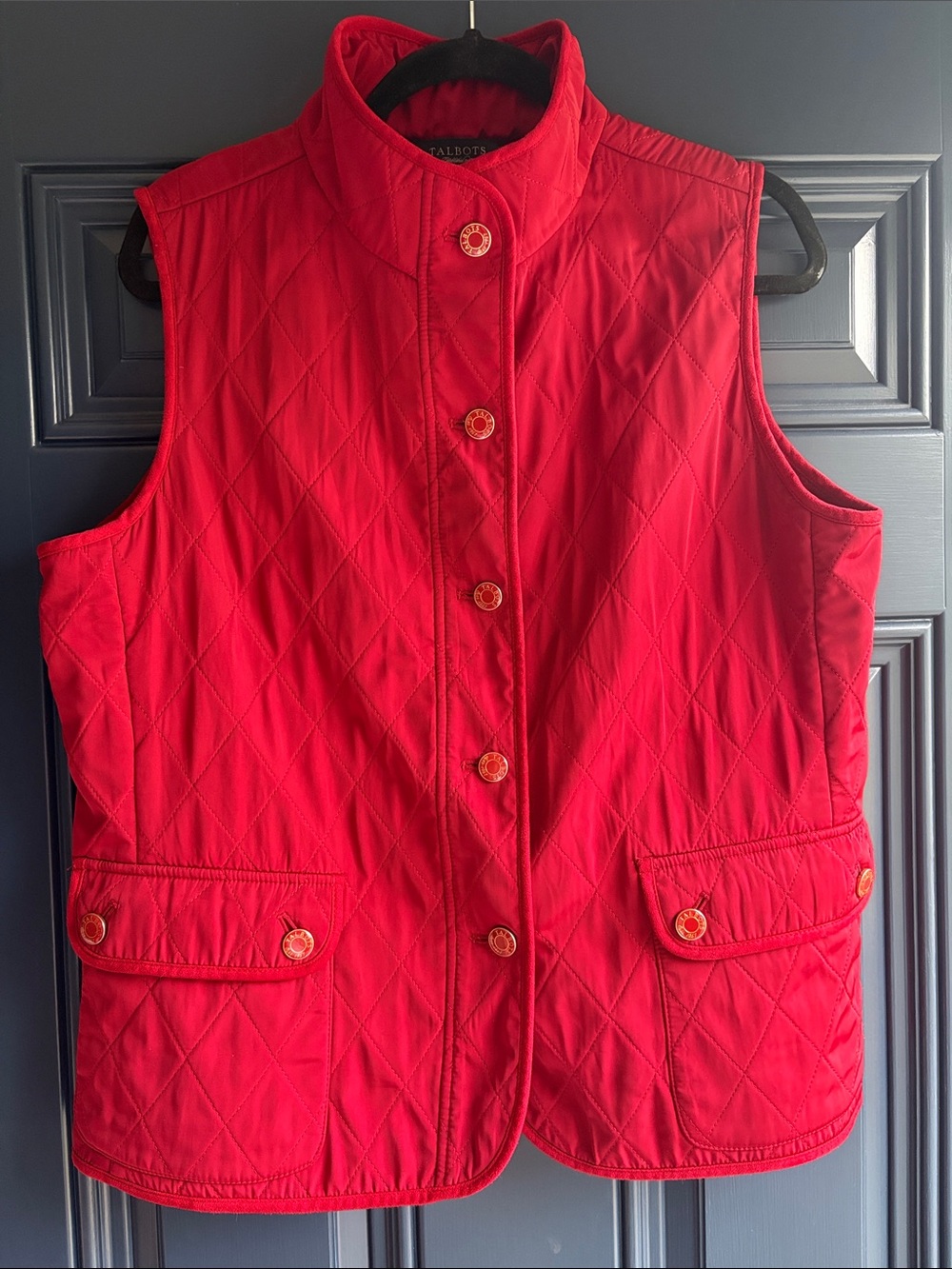 Talbots Bright Red Quilted Button-Front Vest